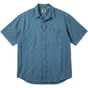 Madison Trader Mens Plaid Button Up Shirt Blue Large Short Sleeve Cotton